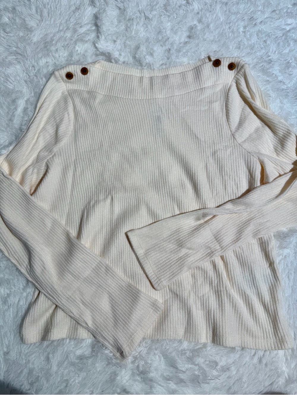 NWT Madewell XXL Ribbed Cream Long-Sleeve Women's Sweater Top Boatneck Button